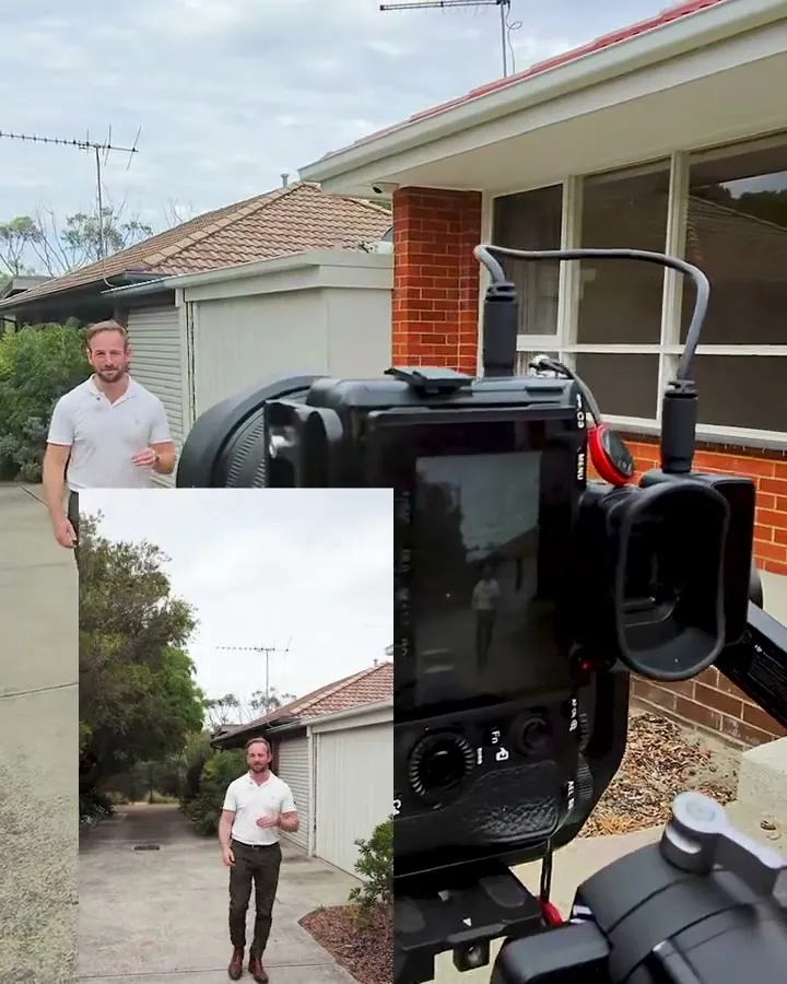 Filming a real estate agent on a gimbal, with the shot on the monitor