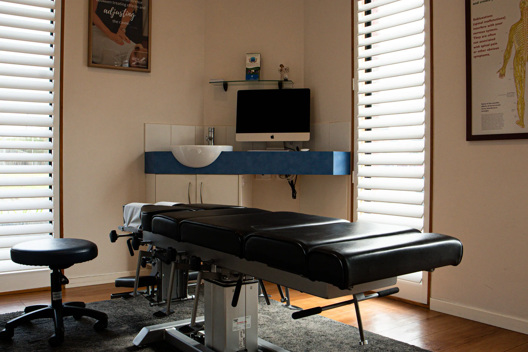 Chiropractic treatment room with window light