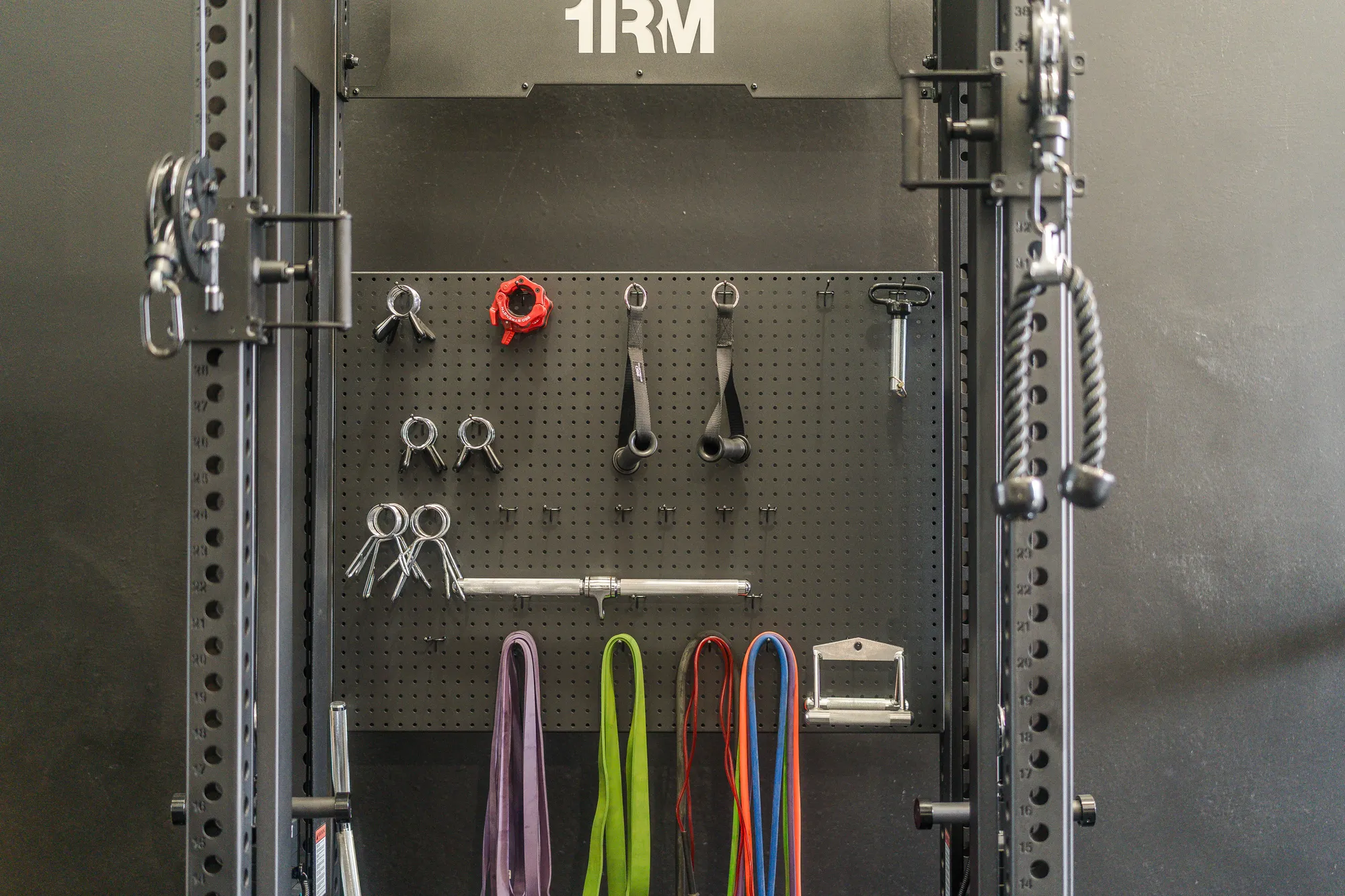 Training bands and attachments on the wall rack