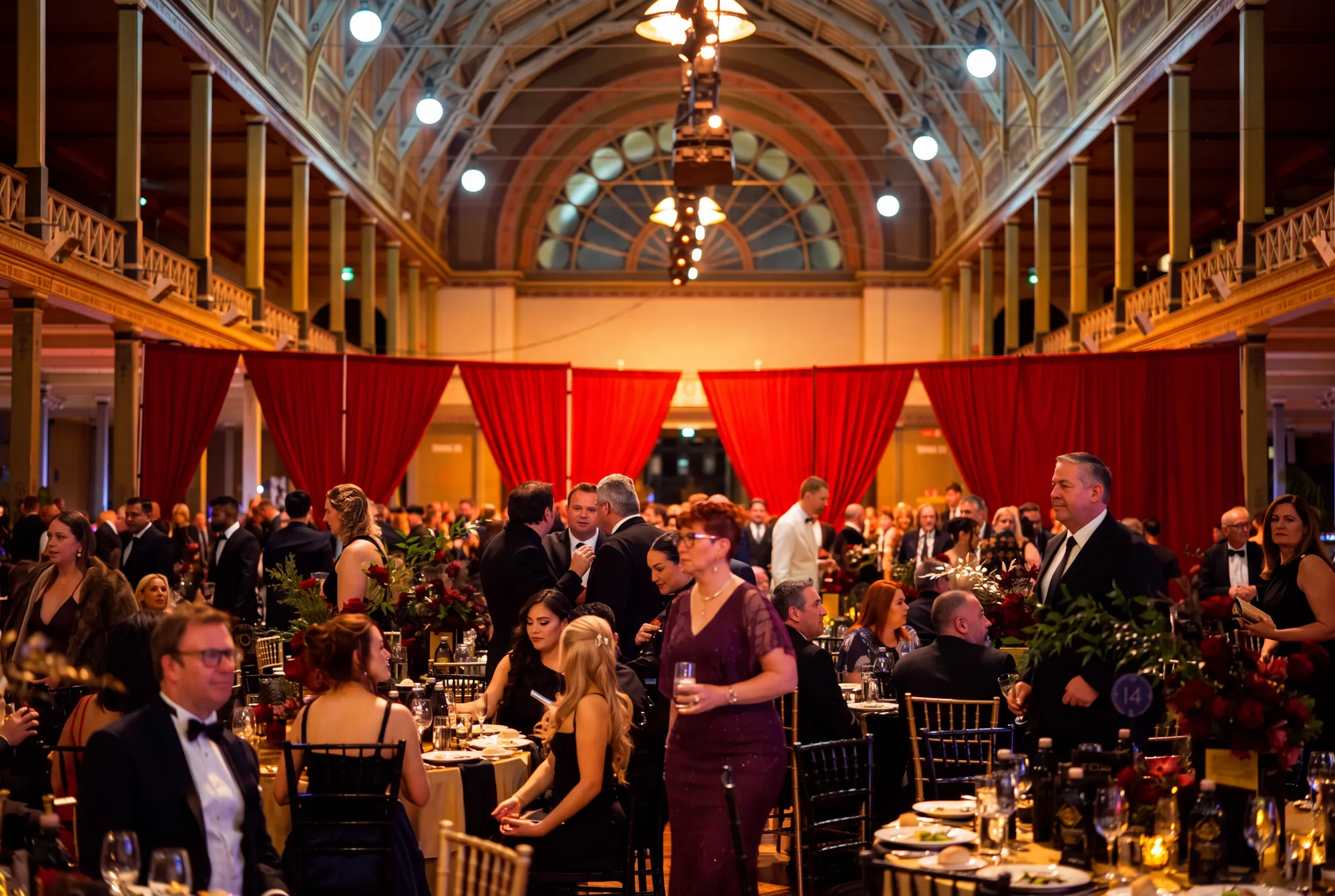 Guests in black tie in the Great Hall during the gala