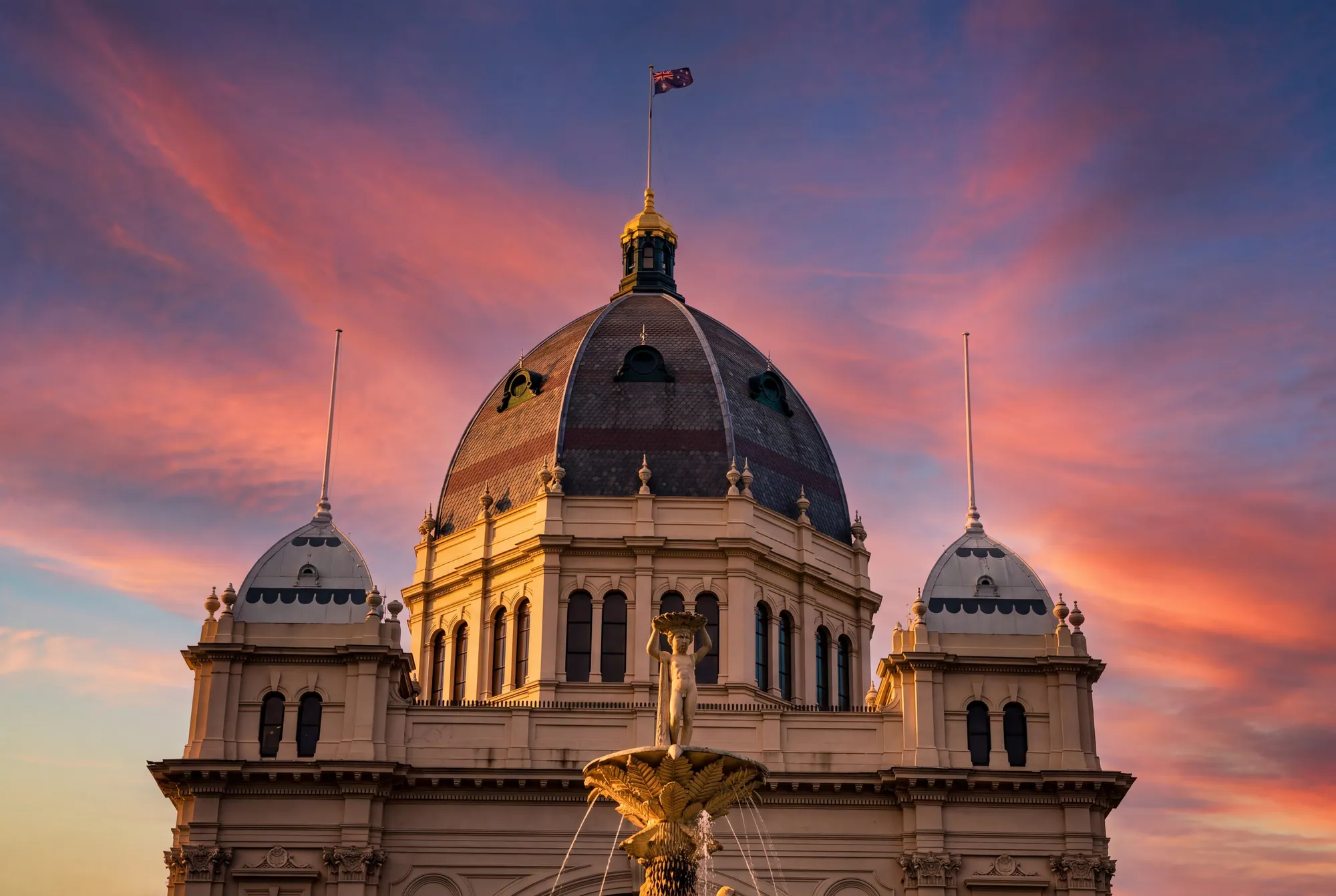 Royal Exhibition Building dome at sunset